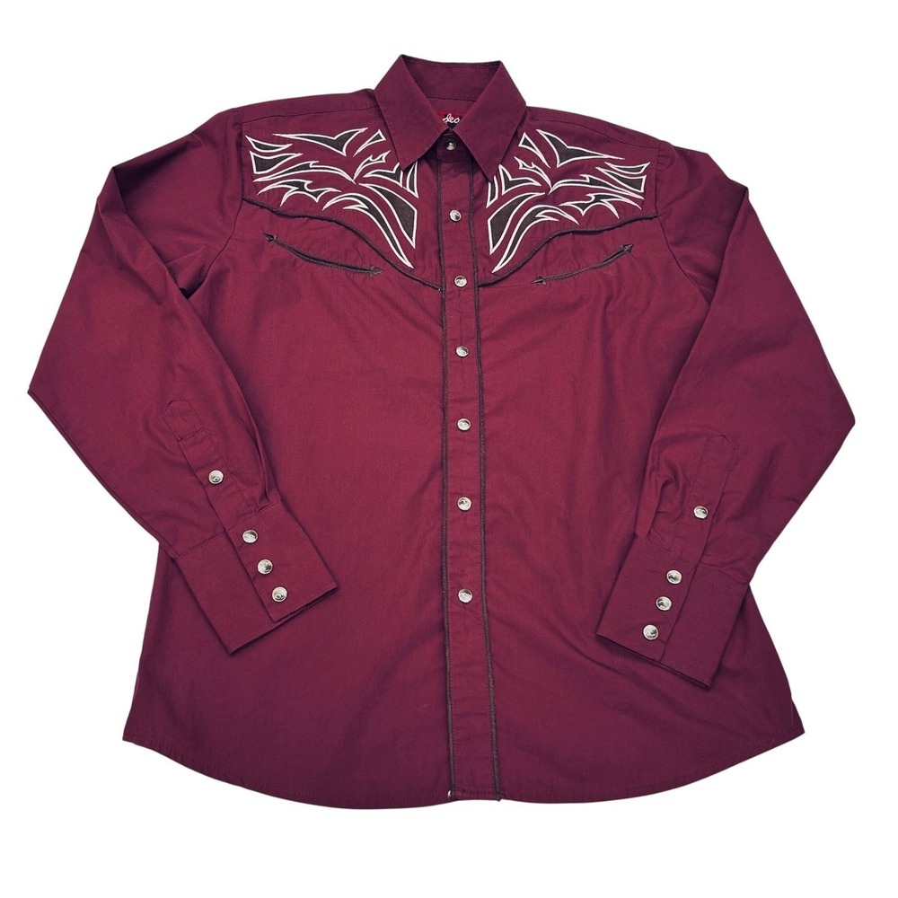 Rodeo Clothing Co Western Shirt Men S Burgundy Pearl Snap Cowboy Rodeo Retro Y2K